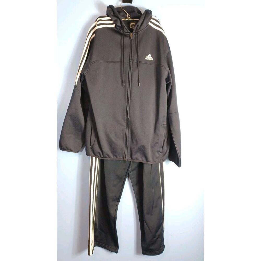 Adidas 2 Pc Track Suit Large Navy Blue 3 White Stripe Sports Athletic Fun Jog